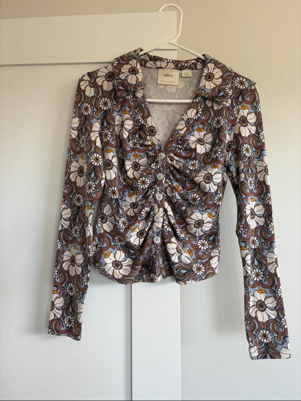 Maeve Floral Ruched Long-Sleeve Floral Top
